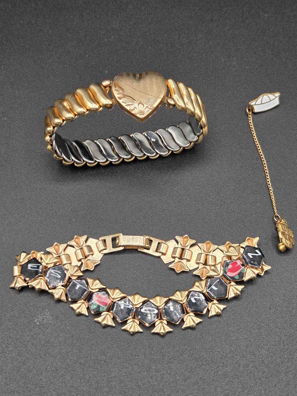 VTG WWII Military Jewelry Lot Sweetheart Expansion Bracelet West Point USN Pin